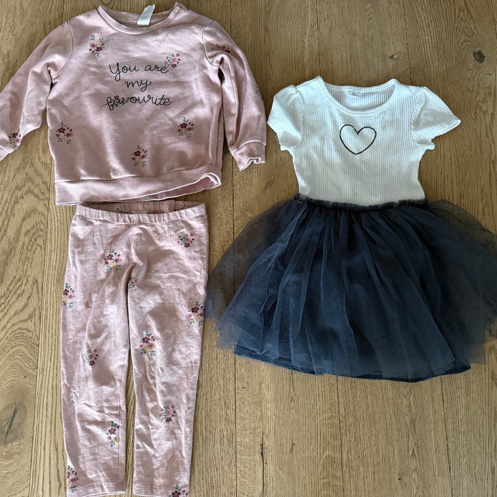 H&M Toddler Gurl Bundle Lot Hoodie Top Matching Set Pants Tutu Dress Heart 2t
